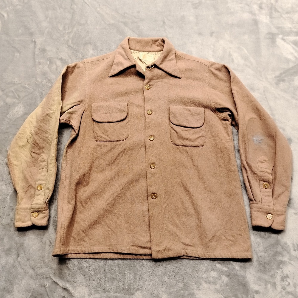 VTG 1950s 60s Pendleton Board Shirt Mens Brown Wool Loop Collar USA Workwear